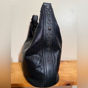 Frye Black Stud-Embellished Leather Hobo
